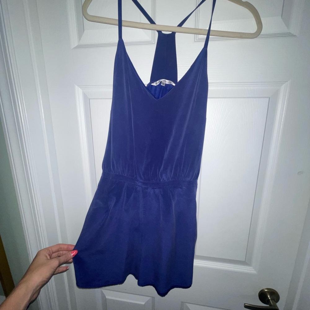 Annie Griffin Blue Chemise with V-Neck and Spaghetti Straps Romper
